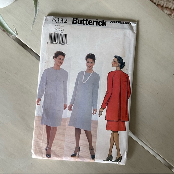 Vintage Butterick 6332 Office Fast Easy Dress & Jacket Sewing Pattern 18, 20, 22 - Picture 2 of 5